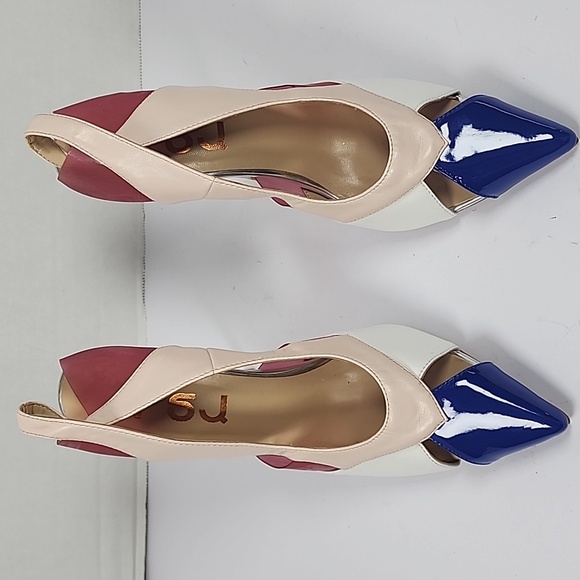 FSJ Elegant Pink Blue Women Pointed Toe Thin Heel Slingback Size 9 - Picture 3 of 9